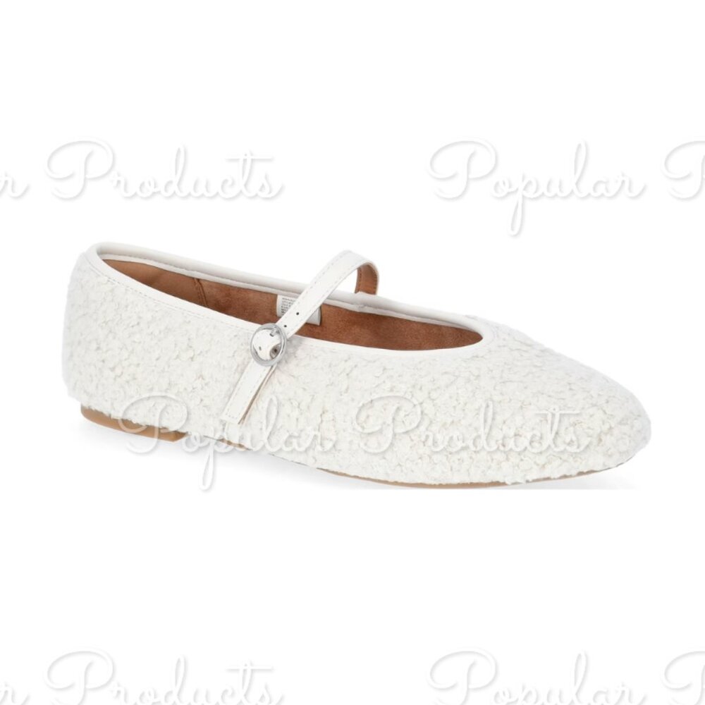 Faux Shearling Mary Jane Flats, White - Picture 2 of 8